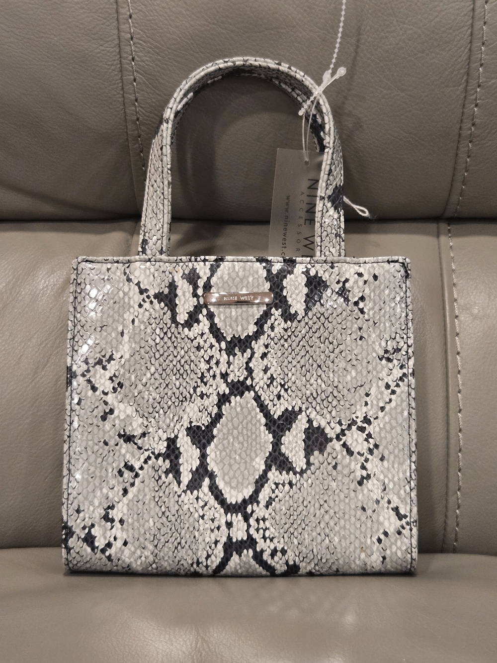 Nine West White Snake-Print Mini Tote